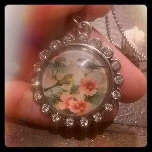 Handmade humming bird necklace with rose ring